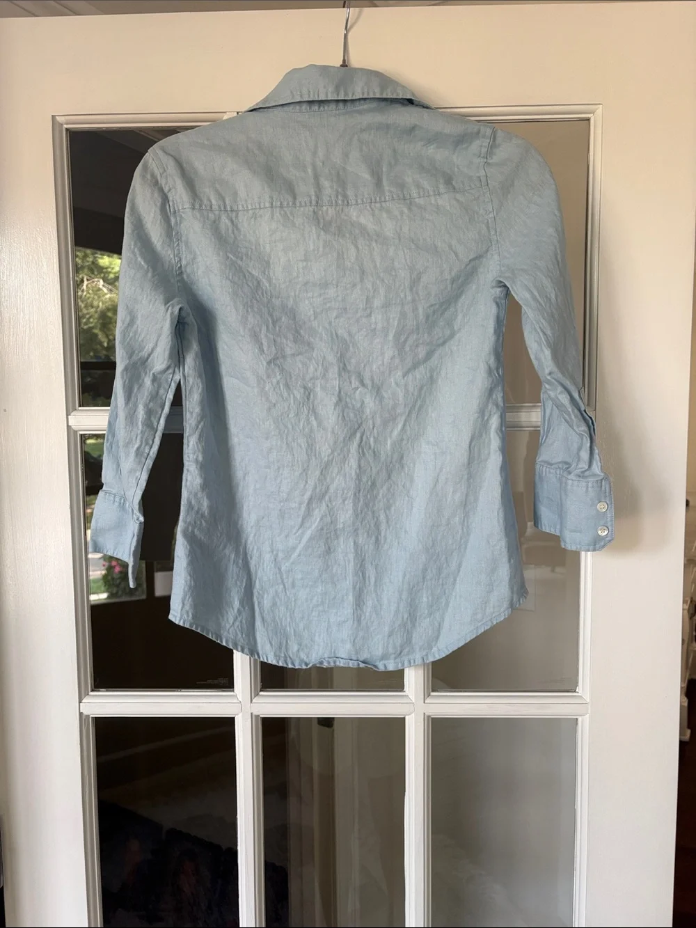 J. Crew Pale Blue Button-Up Linen Blouse